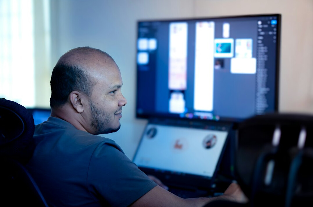 video editor at computer